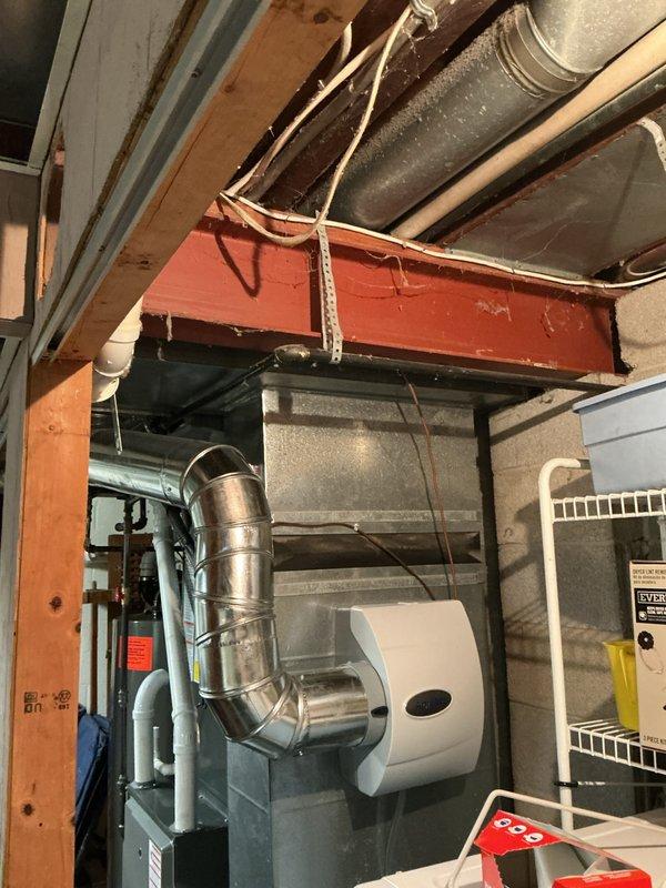 Responded to service call for thermostat malfunction on recently installed system (2/10). Inspected furnace interior components including blower motor, circuit board, and wiring connections - all found to be in normal working condition with no visible damage. Verified proper installation of ductwork and ventilation in utility room; system is now functioning correctly.