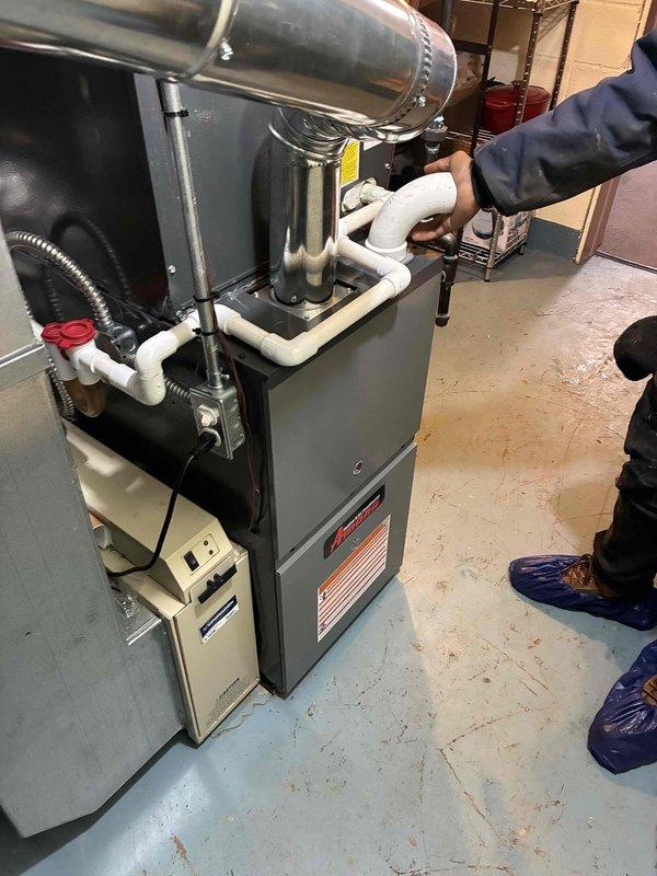 Successfully completed installation of dual 80% efficient Amana furnaces with proper PVC venting and drainage connections. Systems were fully tested and verified operational, with all safety protocols followed during the installation process.