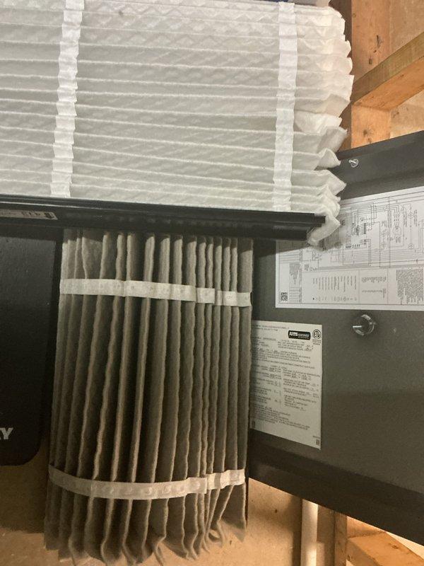 Responded to no-heat call on one-year-old furnace system. Inspected gas valve assembly and associated control wiring connections. Replaced dirty pleated air filter with new one to restore proper airflow and system operation.