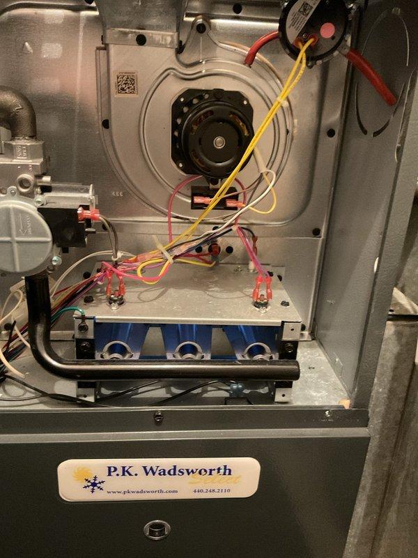 Performed scheduled heating maintenance on residential furnace system. Inspected internal components including motor assembly, wiring connections, and control module, all found in proper working order. Replaced air filter with new pleated filter to ensure optimal system performance and air quality.