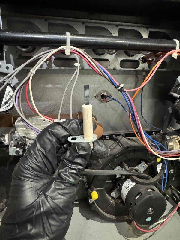 Performed routine heating maintenance on 10+ year old system. Inspected and cleaned blower wheel assembly to ensure proper airflow. Examined igniter assembly and verified connections of electrical wiring to ensure safe and reliable operation.