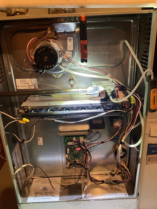 Completed annual maintenance on residential heating system. Inspected and cleaned interior components including blower assembly, heat exchanger, and circuit board connections. All components functioning properly with no issues identified at time of service.