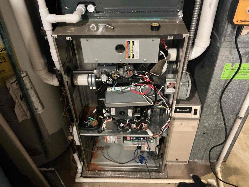 Performed scheduled preventative maintenance on residential furnace system. Conducted thorough inspection of internal components including circuit boards, wiring harnesses, and connection terminals. All systems tested and verified to be functioning properly with no issues detected.