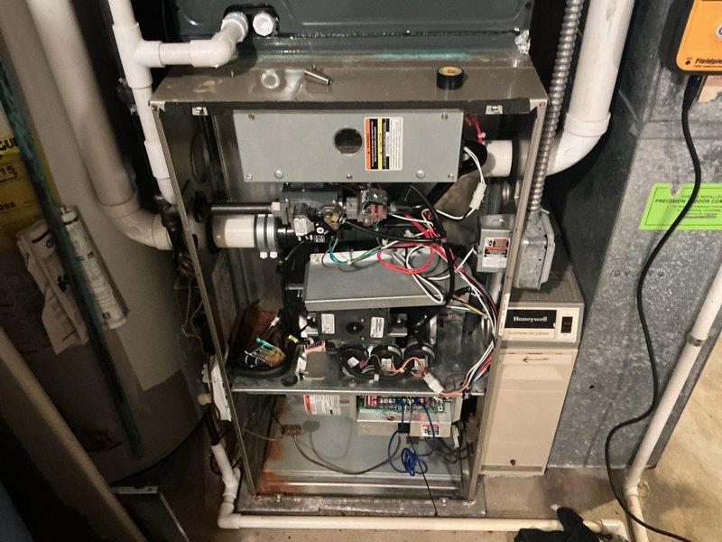 Performed scheduled preventative maintenance on residential furnace system. Conducted thorough inspection of internal components including circuit boards, wiring harnesses, and connection terminals. All systems tested and verified to be functioning properly with no issues detected.