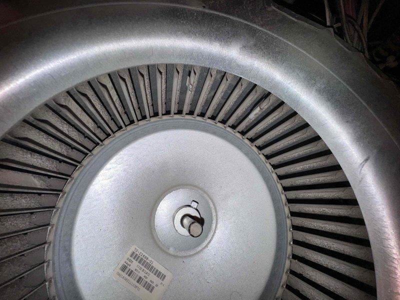 Completed routine heating maintenance service. Inspected blower wheel assembly for proper operation and cleaned components. Measured supply temperature at 140.7°F, confirming system is operating within normal parameters.