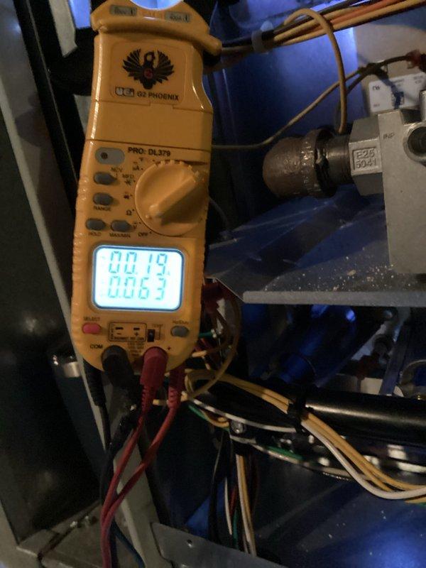 Performed scheduled heating maintenance on furnace system. Conducted diagnostic testing using UEi EM152 measuring device to verify proper system pressure readings of 3.79, and electrical testing with UEi PRO DL379 multimeter confirming normal amp draw readings of 0.019/0.063. All components functioning within manufacturer specifications.