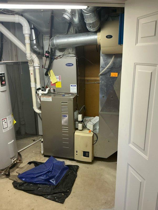 Conducted full system evaluation of aging Carrier furnace system in utility room. Inspected associated ductwork, PVC venting, and existing equipment connections. Documented current installation configuration and provided replacement options for the customer's consideration as preventative measure before system failure occurs.