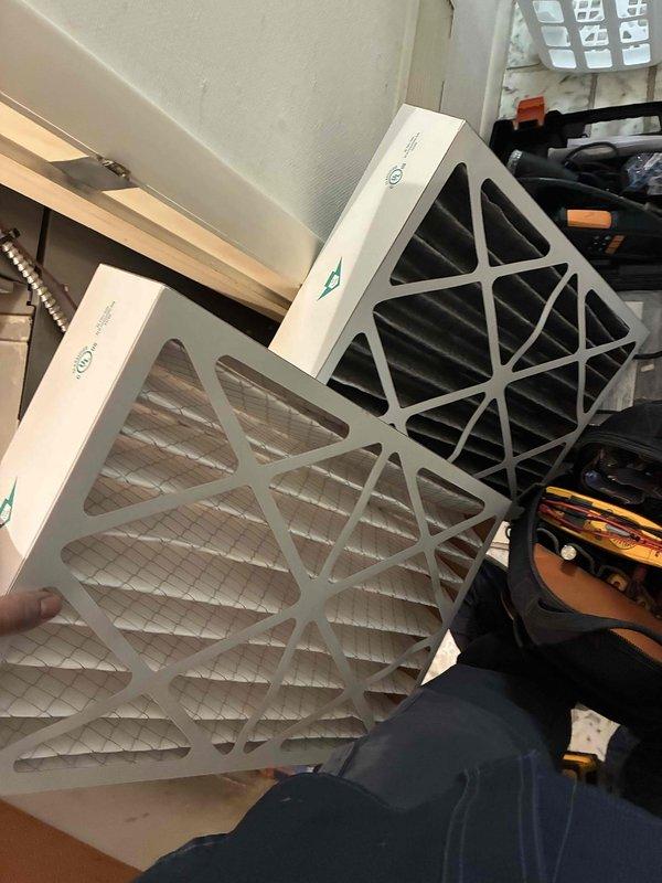 Performed routine heating maintenance service on residential HVAC system. Inspected water heater and associated copper piping connections. Replaced air filters with new pleated filters to ensure optimal system performance and air quality.
