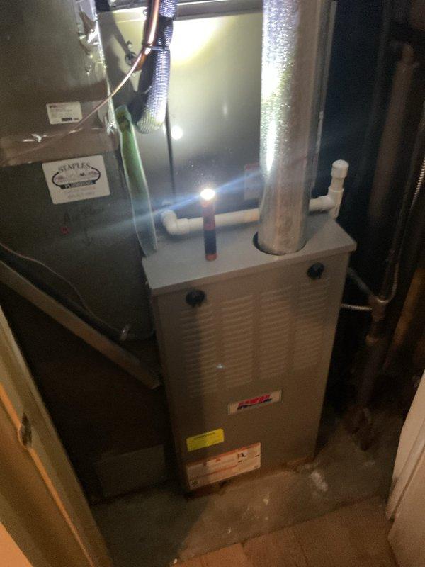 Completed scheduled heating maintenance service on residential furnace unit. Performed comprehensive system inspection including heat exchanger, electrical connections, and exhaust/intake PVC venting system. System is functioning properly with no issues identified; this completes the full maintenance package as plumbing and electrical services were previously performed.