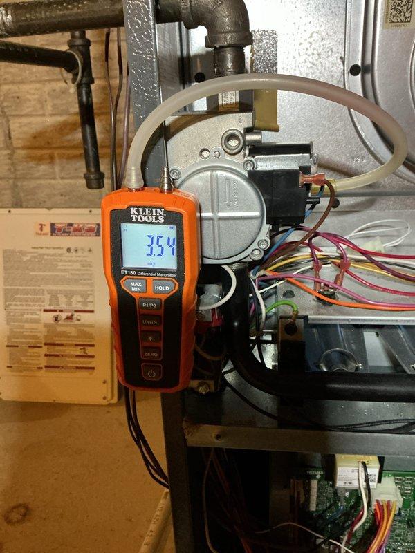 Completed scheduled heating maintenance on Goodman furnace system. Performed diagnostic testing with digital meter, recording voltage reading of 35.4V at control board. Inspected ductwork, condensate drainage system, and electrical connections - all components functioning within normal parameters.