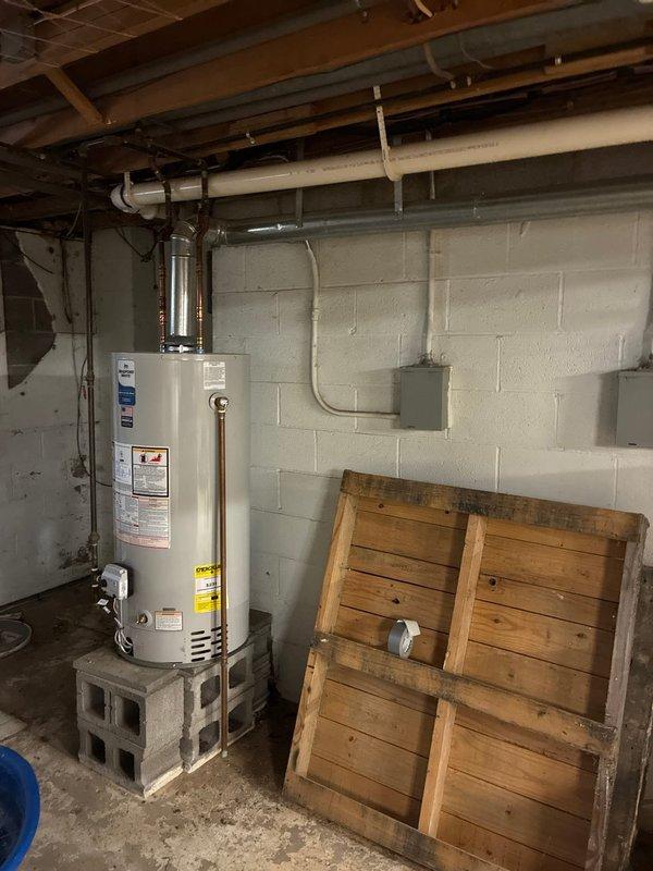 Performed visual inspection of two existing furnaces in basement utility room, documenting current installation conditions and adjacent water heater system. Assessment included evaluation of ventilation components, electrical connections, and available space for potential replacement units. Photographs taken of complete mechanical room setup to facilitate accurate replacement estimate preparation.