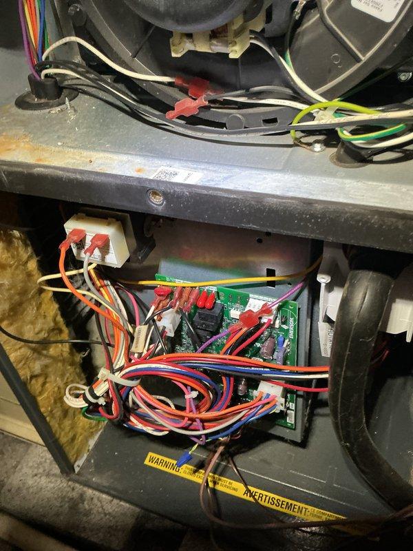 Performed scheduled heating maintenance service, inspecting control board and wiring connections. Found accumulated dust and deteriorated insulation in mechanical space which was cleaned and documented. System is now operating within specifications following comprehensive inspection and maintenance.
