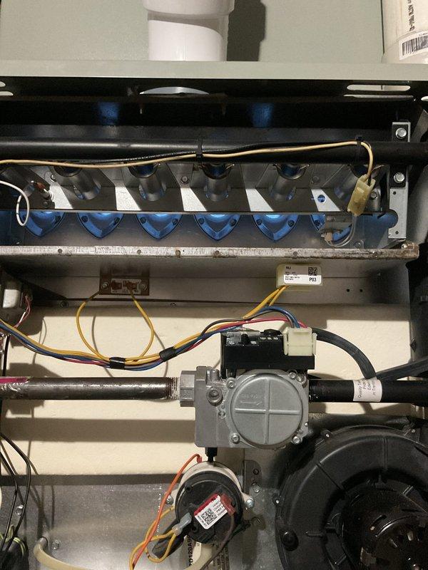 Performed routine heating maintenance service on residential furnace system. Inspected heat exchanger, burner assembly, gas valve, and blower motor components, confirming proper operation with no visible issues. All electrical connections were verified secure and system was tested for normal operation following manufacturer specifications.