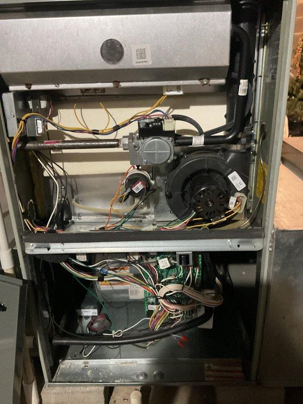 Performed routine heating maintenance service on residential furnace system. Inspected heat exchanger, burner assembly, gas valve, and blower motor components, confirming proper operation with no visible issues. All electrical connections were verified secure and system was tested for normal operation following manufacturer specifications.