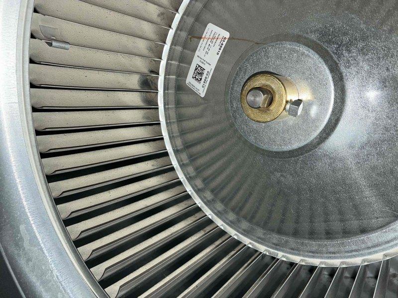 Performed scheduled heating maintenance on customer's furnace system. Conducted thorough inspection of internal components including control board and blower assembly, with diagnostic testing showing readings of 394 on electronic components. Verified proper operation of fan wheel assembly with all blades intact and functioning correctly.