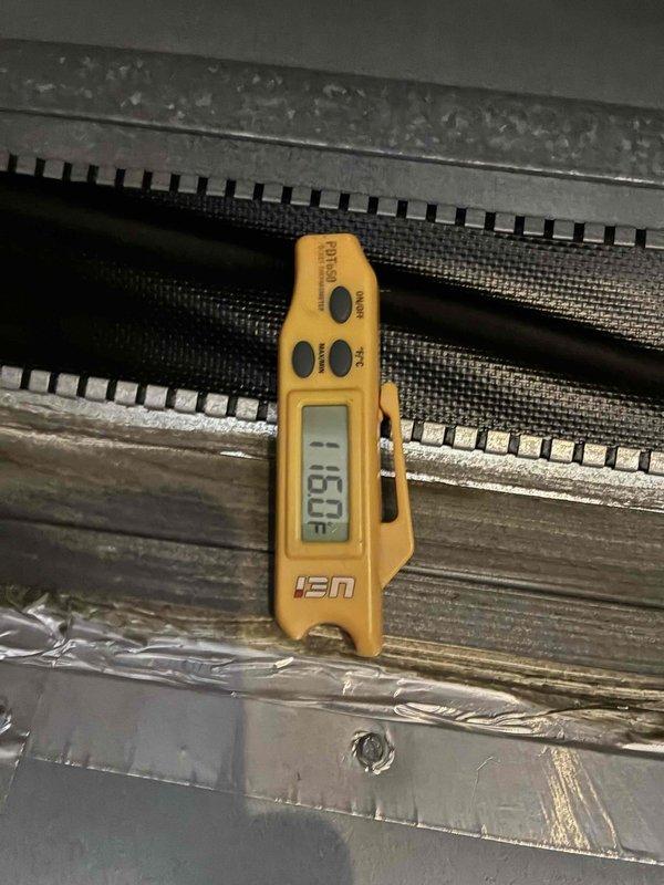 Performed routine heating maintenance service including temperature verification (169°F) of system components and inspection of blower motor assembly. Checked electrical connections and verified proper operation of all system components.