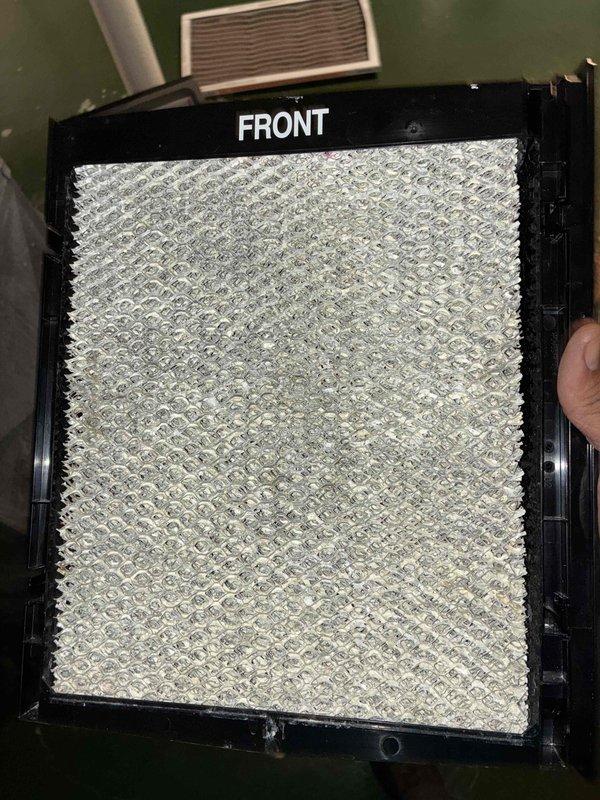 Performed scheduled heating maintenance on system. Inspected blower motor assembly and electrical connections, noting all wiring (yellow, red, white, green) was secure and in good condition. Replaced air filter which showed normal dust accumulation, ensuring proper airflow for optimal system operation.