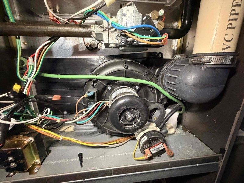 Performed scheduled heating maintenance on system. Conducted temperature readings (50°F) with digital thermometer and inspected blower motor assembly, electrical connections, and control board. All components functioning within normal parameters.