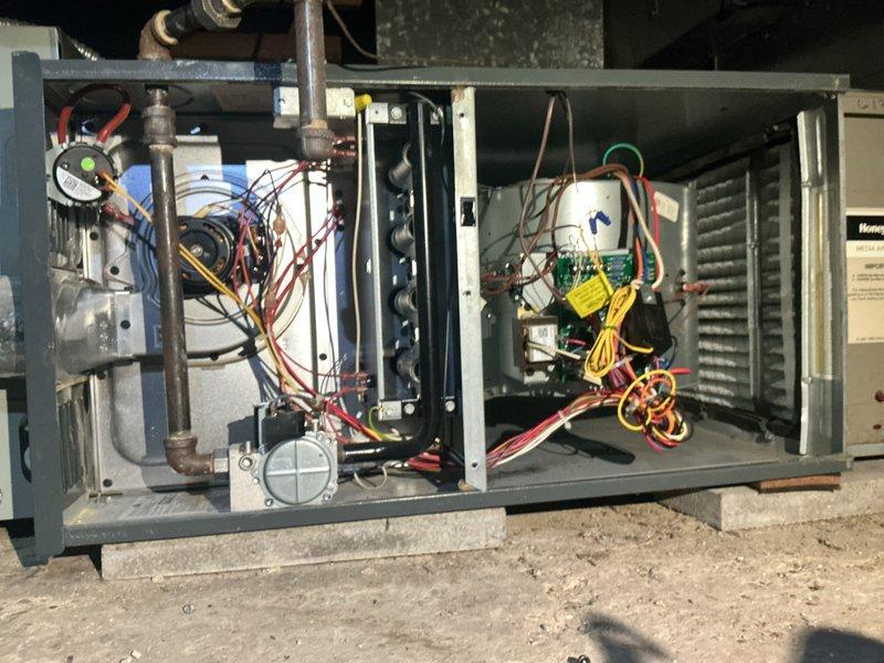 Performed scheduled heating maintenance on furnace system. Conducted combustion analysis using Testo 310, confirming 97% efficiency with CO levels at 22 ppm, which is within acceptable parameters. Inspected internal components including wiring connections and circuit board - all found to be in proper working order. Customer requesting quote for duct cleaning service.