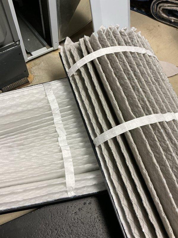 Completed scheduled heating maintenance service on furnace system. Inspected Aprilaire whole-home humidifier which appears properly installed with all wiring intact. Replaced standard pleated air filters with new units to ensure optimal system performance and indoor air quality.