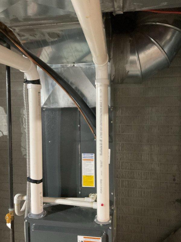 Performed comprehensive maintenance on residential furnace system, including inspection of blower motor, electrical connections, and gas line components. Verified proper operation of PVC venting system and checked integrity of ductwork connections and condensate drain lines. All components functioning within specifications; system is operating efficiently with no issues detected.