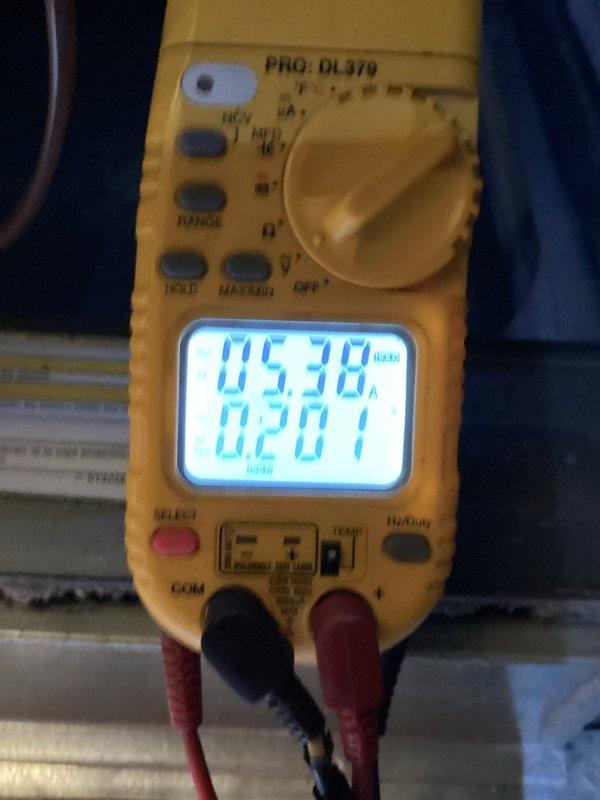 Performed scheduled heating maintenance on furnace system. Conducted comprehensive electrical diagnostics using digital multimeter, checking blower motor amperage draw (0.201A) and system voltage (5.30V). All components functioning within manufacturer specifications with no operational issues detected.