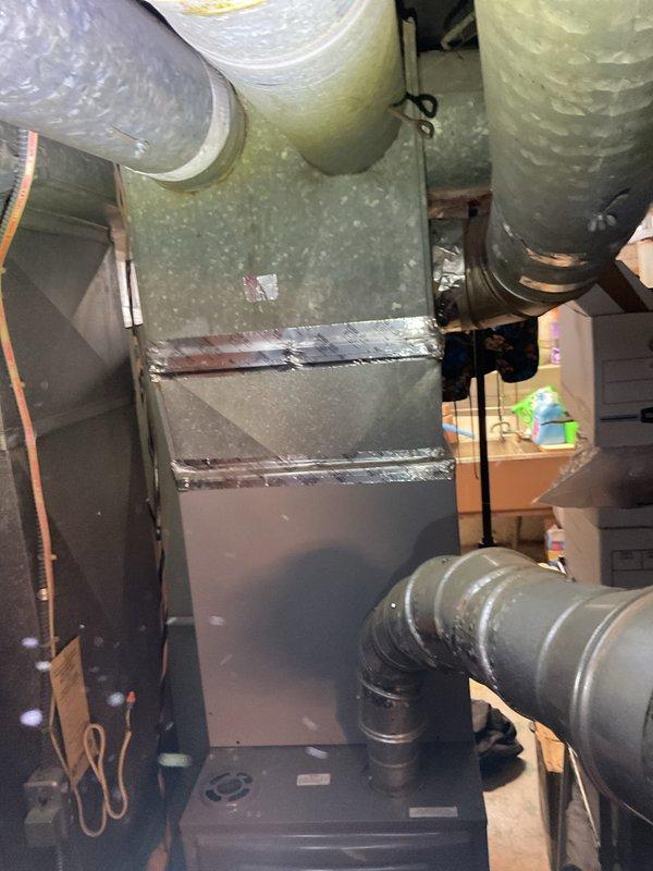 Responded to no heat call after customer experienced power outage. Performed diagnostic inspection of the furnace system and associated ductwork in basement utility area. Reset control board and restored proper operation of the heating system, confirming normal function before completion.