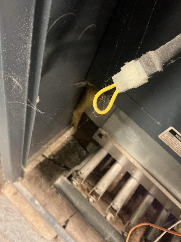 Performed scheduled heating maintenance on boiler system. Inspected sight glass flow indicator on MAF valve and noted rust developing on iron piping components. Observed significant dust accumulation within equipment housing requiring cleaning; recommended regular maintenance to prevent further deterioration.