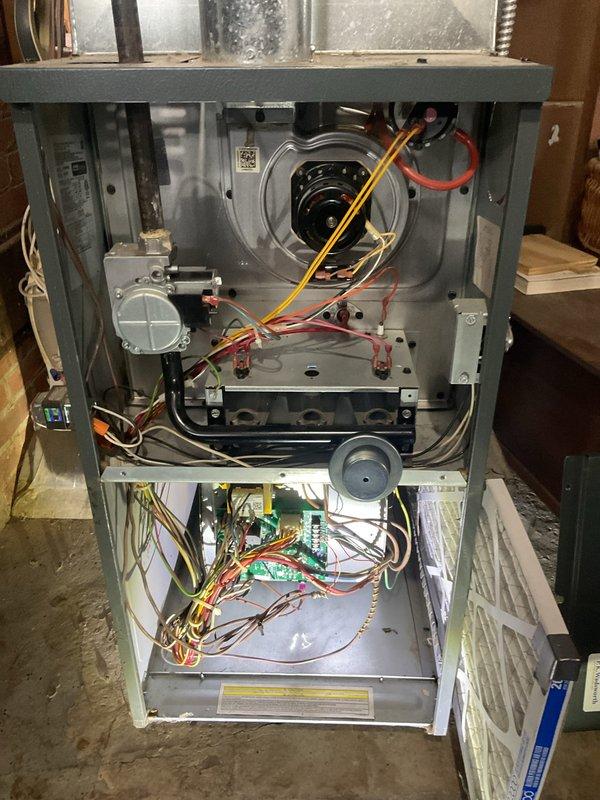 Responded to no heat call for unit less than 10 years old. Inspected ductwork and furnace interior, identifying a faulty circuit board on the control panel as the source of the issue. Replaced defective board, verified proper electrical connections, and confirmed system is now operating at optimal performance with consistent heat output.