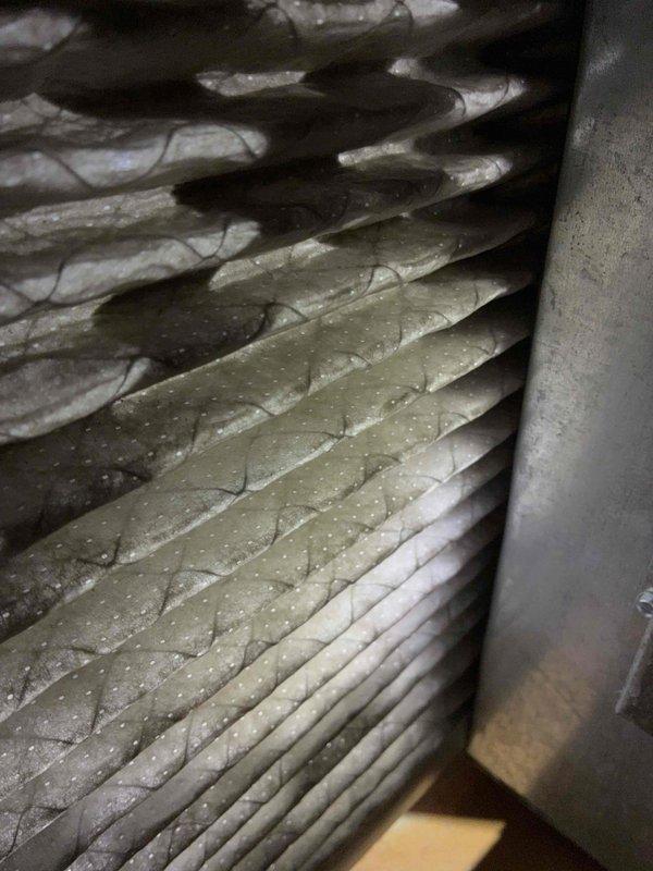 Performed routine heating maintenance including inspection of system components. Found filter heavily loaded with dust and debris requiring replacement. Conducted static pressure testing with digital manometer, measuring 3.70 inH2O, which indicates potential airflow restrictions in the system.