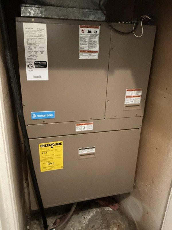 Performed scheduled maintenance on MagicPak heating system, including inspection of control circuitry connections and electrical components. Examined interior components after removing access panel, verified proper installation of filter, and inspected unit specifications against Energy Guide ratings to ensure optimal performance.