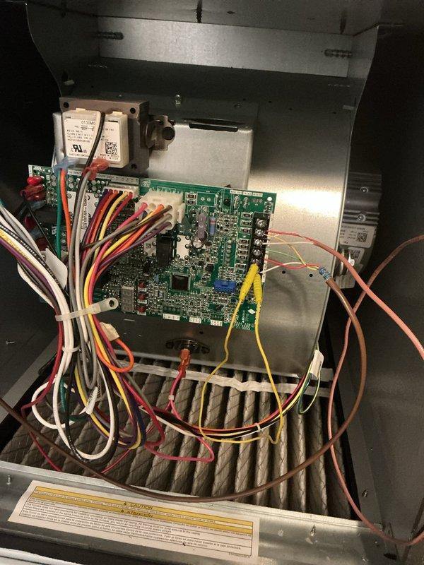 Responded to no heat call for aging system (10+ years). Inspected control board and wiring connections, identifying faulty circuit board as source of failure. Replaced PCB and verified proper operation of blower motor assembly and pressure switch, restoring heating function to normal operation.