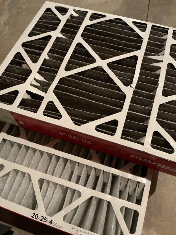 Performed scheduled heating maintenance service on two systems. Replaced 20x25x4 air filters on both units and inspected PREMIE controller functionality, confirming proper operation with active indicator light. All systems operating within normal parameters.