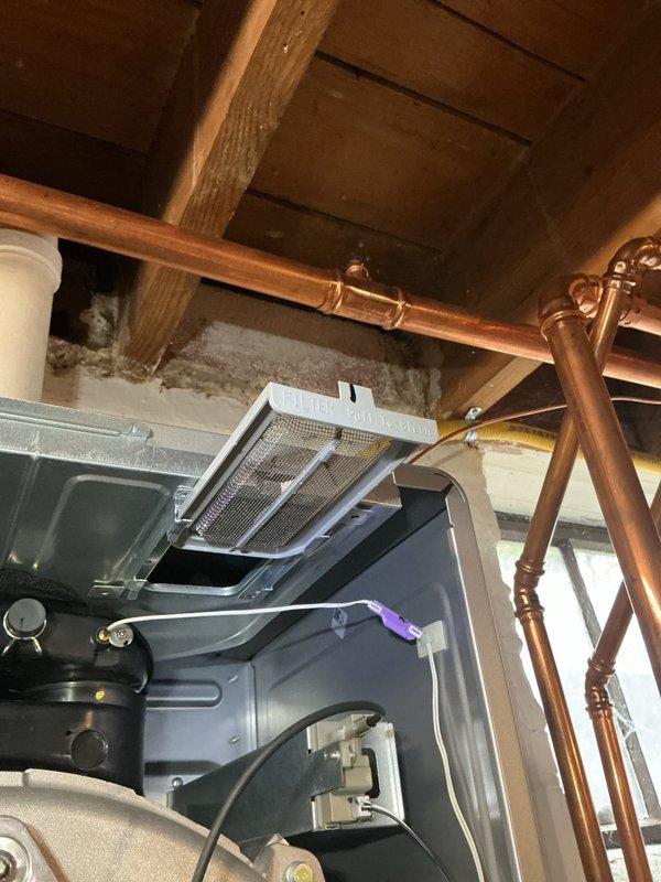 Performed scheduled maintenance service on water boiler system, inspecting all copper supply/return lines and brass valves for proper operation. Checked system pressure readings on Watts gauge, verified all soldered joints were intact, and confirmed proper operation of the furnace unit with no issues detected.