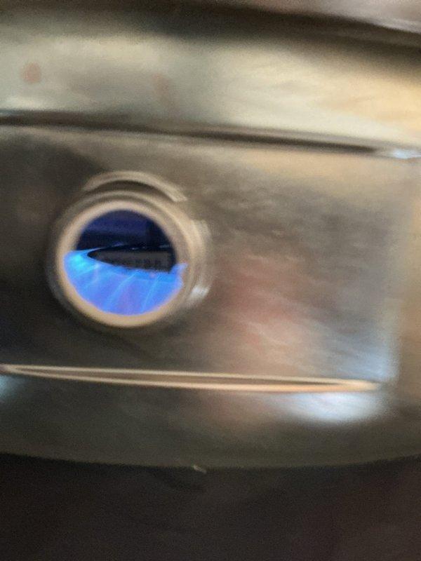 Responded to no hot water service call. Diagnosed issue with water heater control system, finding pilot light was functioning properly as evidenced by strong blue flame. Verified proper operation of ICON System control unit with illuminated green indicator light, confirming system was receiving power and operating within parameters. No further action required as system was functioning correctly.