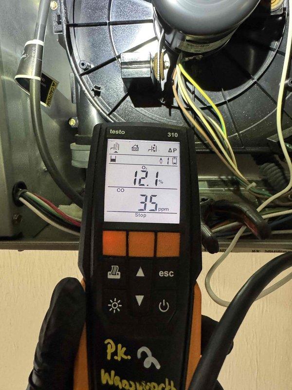 Performed scheduled heating maintenance on two systems. Inspected blower motor assembly and electrical connections, confirming proper installation with all wiring intact. Conducted combustion analysis using Testo 310 meter, which indicated 12.1% oxygen level and 35 ppm carbon monoxide, both within acceptable parameters for safe operation.