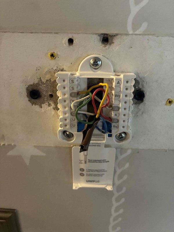 Installed customer-supplied ecobee thermostat to replace existing unit. Connected all necessary wiring to appropriate terminals including R, C, G, Y, W, and O/B wires, verified proper wire terminations, mounted thermostat to wall plate, and confirmed level installation using integrated bubble level.
