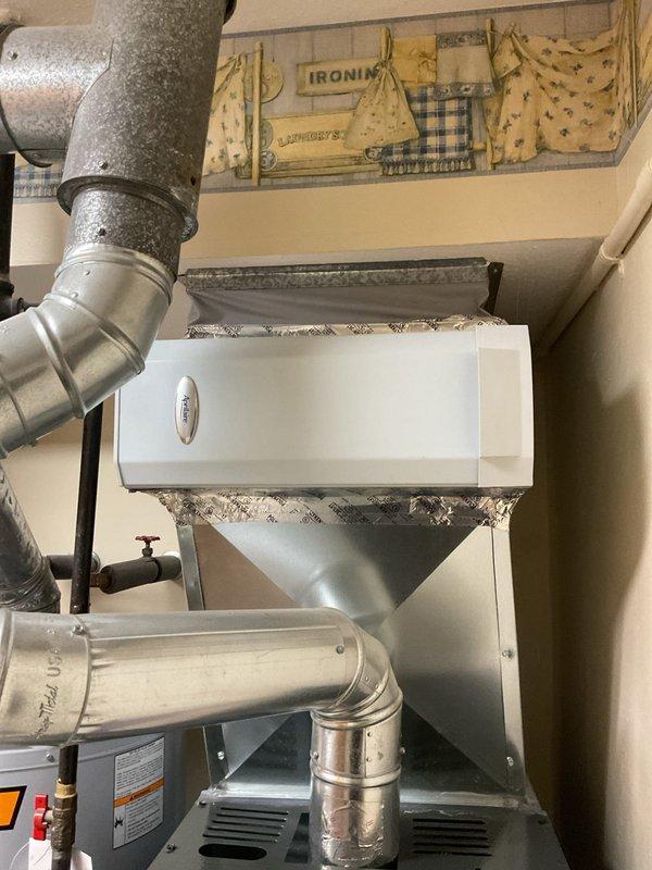 Completed routine heating maintenance on a Goodman residential furnace system. Performed comprehensive inspection of the unit, ductwork connections, gas line assembly with shutoff valve, and associated HVAC components to ensure proper operation and safety compliance. All systems checked and found to be functioning within normal parameters.