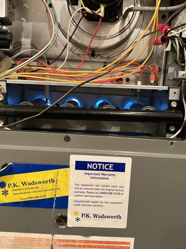 Completed heating maintenance on gas furnace system and whole-house humidification equipment. Performed comprehensive inspection of furnace burner assembly, confirmed proper flame pattern and combustion characteristics with all burners operating efficiently. Verified electrical connections, control wiring, and motor components functioning within normal parameters. Inspected and serviced Aprilaire humidifier unit including water supply lines, drainage connections, and humidistat controls to ensure optimal humidity management throughout the heating season.