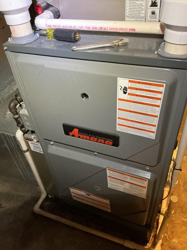 Completed first-year preventative maintenance on Amana brand furnace system as part of annual SPP maintenance program. Performed comprehensive inspection of all mechanical and electrical components, including blower motor assembly, pressure switches, wiring connections, and gas valve operation. All components found to be functioning within normal operating parameters, unit tested and confirmed operational.