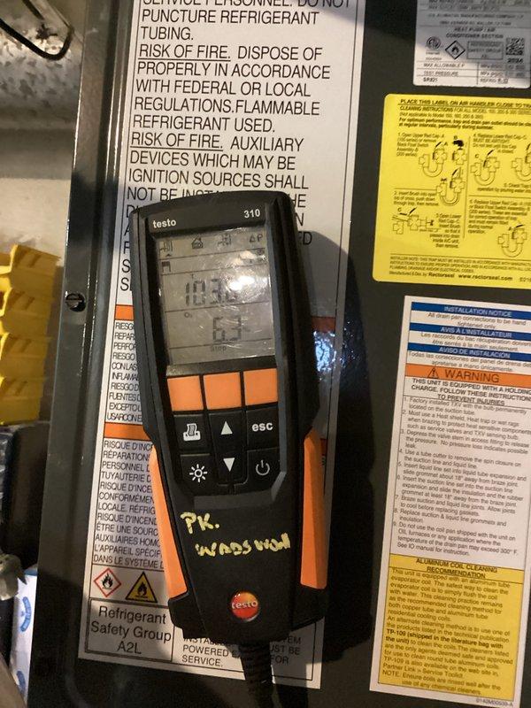 Performed comprehensive first-year heating maintenance on residential furnace system. Conducted complete system diagnostics using Testo 310 combustion analyzer to verify proper burner operation, flue gas composition, and venting efficiency. Accessed internal components through front service panel to inspect control board, wiring connections, and electrical systems. All colored wire connections to circuit board examined and confirmed secure. Evaluated condensate drainage system and PVC venting pipes for proper installation and function. Utilized digital diagnostic meters to test system performance parameters and verify all safety controls operating within manufacturer specifications. Inspected ductwork connections and confirmed proper airflow distribution. System found operating efficiently with all components functioning as designed.