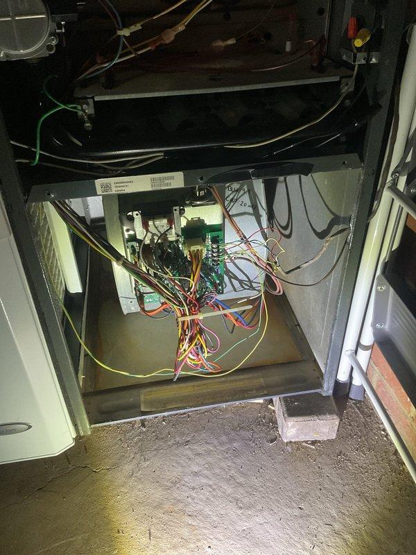 Performed scheduled heating maintenance on Goodman furnace system. Conducted comprehensive inspection of control board, electrical connections, and wiring harness, verifying all components were properly secured and functioning within normal parameters. All systems tested and confirmed operational with no issues found.