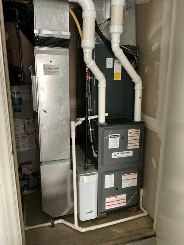 Responded to no heat call on residential furnace system. Upon arrival, customer reported unit failed to operate following recent maintenance visit. Performed diagnostic inspection of furnace and associated components. Inspected Air Scrubber unit mounted in air handler, verified proper installation and operation. Checked all electrical connections, thermostat communication, and safety controls. Examined condensate drain lines and PVC venting for proper operation and clearances. Verified gas supply, ignition system, and flame sensor functionality. System restored to normal operation with heat confirmed at registers.
