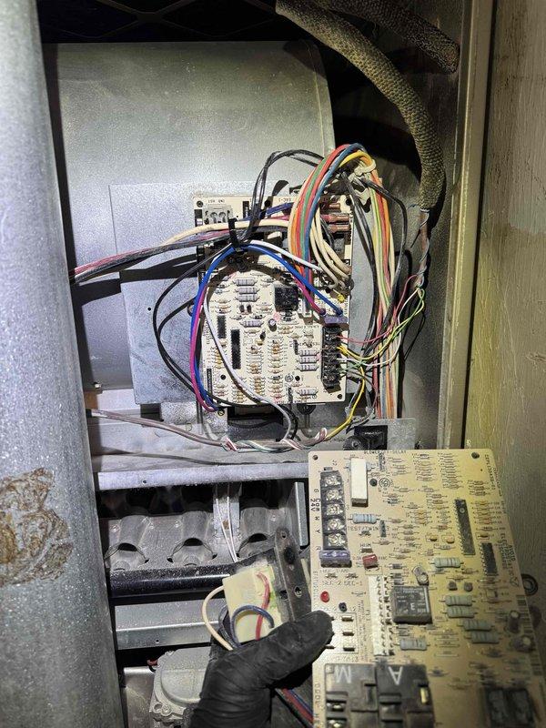 Responded to no heat call on residential furnace system. Upon arrival, accessed unit and performed diagnostic inspection of control board, electrical connections, and safety circuits. Conducted combustion analysis testing which revealed operational parameters, with readings indicating 82°F temperature and 32 ppm measurements on diagnostic equipment. Verified all wiring connections at control board terminals and inspected sequence of operations. System restored to proper heating operation and all safety controls confirmed functioning correctly.