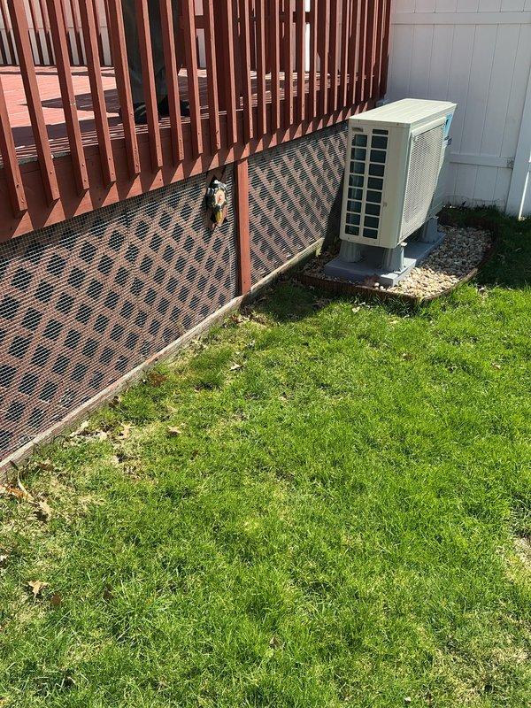 Conducted site evaluation for additional mini split system installation at residential property. Assessed existing Daikin condenser unit placement, electrical disconnect configuration, and available mounting locations. Documented current HVAC setup including outdoor unit positioning, drainage requirements, and clearance specifications to provide accurate equipment and installation quote for requested supplementary ductless system.