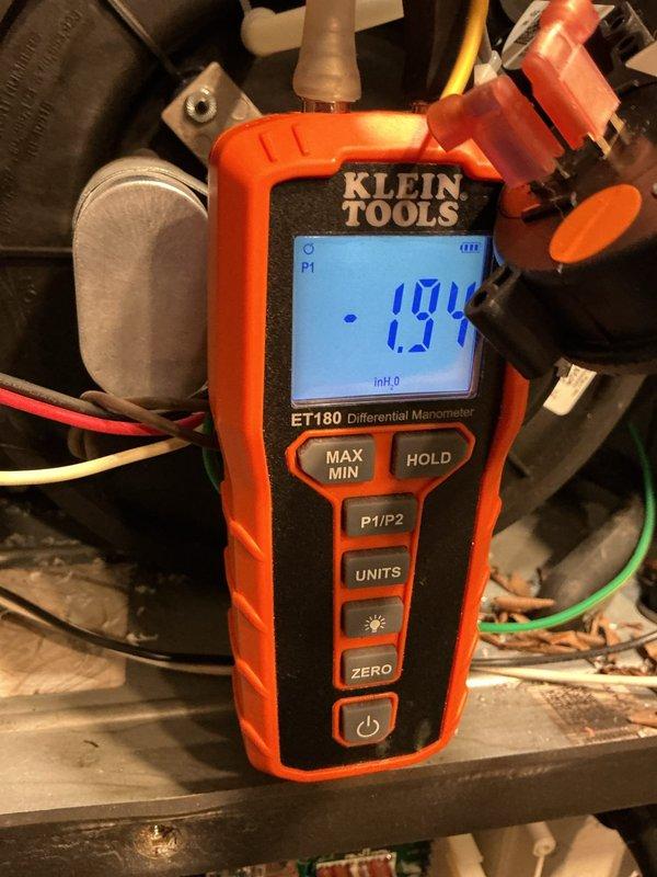 Responded to no heat call where furnace was short cycling. Upon arrival, performed diagnostic testing of gas furnace system. Utilized differential manometer to measure gas pressure at manifold, obtaining readings of 0.87" and 1.94" water column. Inspected control board, electrical connections, and capacitor assembly. Verified all wire terminations were secure and properly connected. Based on pressure readings and system behavior, identified issue causing intermittent operation and corrected problem. System tested and verified operating properly with consistent heat output upon departure.