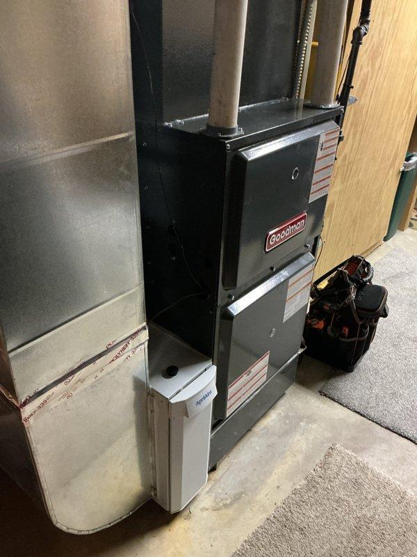 Completed first-year heating maintenance on Goodman furnace system. Performed comprehensive inspection of all internal components including gas valve assembly, blower motors, electrical connections, and control board. All systems tested and confirmed operational with no issues identified during routine preventative maintenance service.