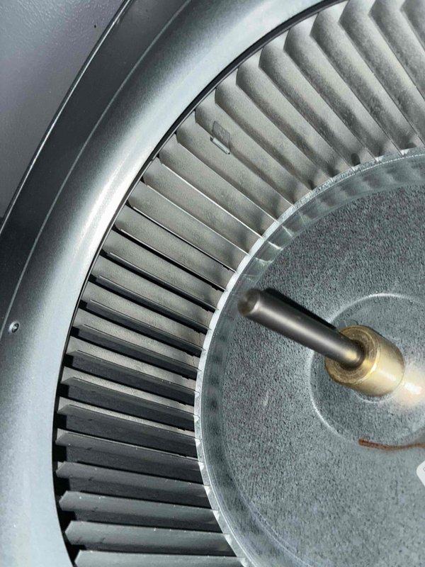 Completed scheduled heating system maintenance inspection. Performed temperature diagnostics using calibrated probe equipment and conducted thorough examination of blower assembly, confirming proper operation of squirrel cage fan with clean blades and unobstructed airflow. All components operating within normal parameters with no issues identified.