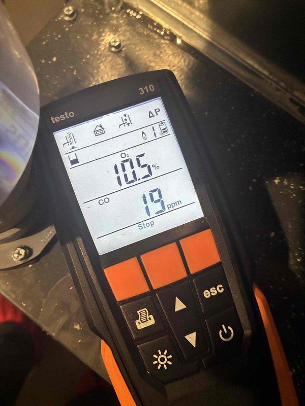 Performed scheduled heating maintenance on three HVAC systems. Conducted combustion analysis testing using calibrated digital analyzer, recording carbon monoxide levels at 19 ppm and oxygen readings at 10.5%, confirming safe and efficient operation within acceptable parameters. Inspected all mechanical equipment, condensate drainage lines, and heat exchanger components for proper function and safety compliance.