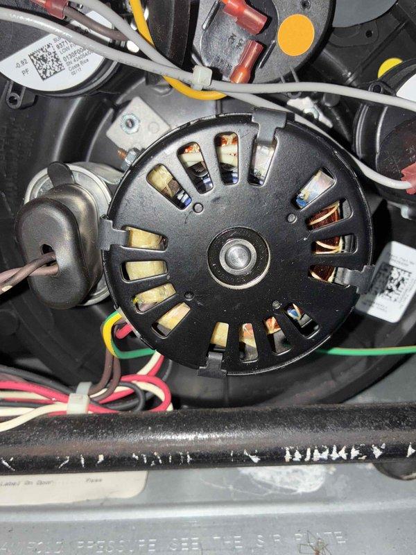Completed routine heating maintenance inspection on residential HVAC system. Inspected blower motor assembly, electrical connections, and wiring harnesses for proper operation and secure mounting. Verified all components including capacitor, motor windings, and safety controls were functioning within normal parameters with no issues identified.